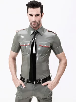 Latex Male Short Sleeves Military Uniform Shirt