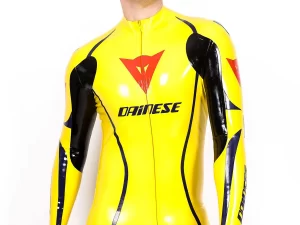 Mandlig latex mærkevare motorcykelstil latex catsuit