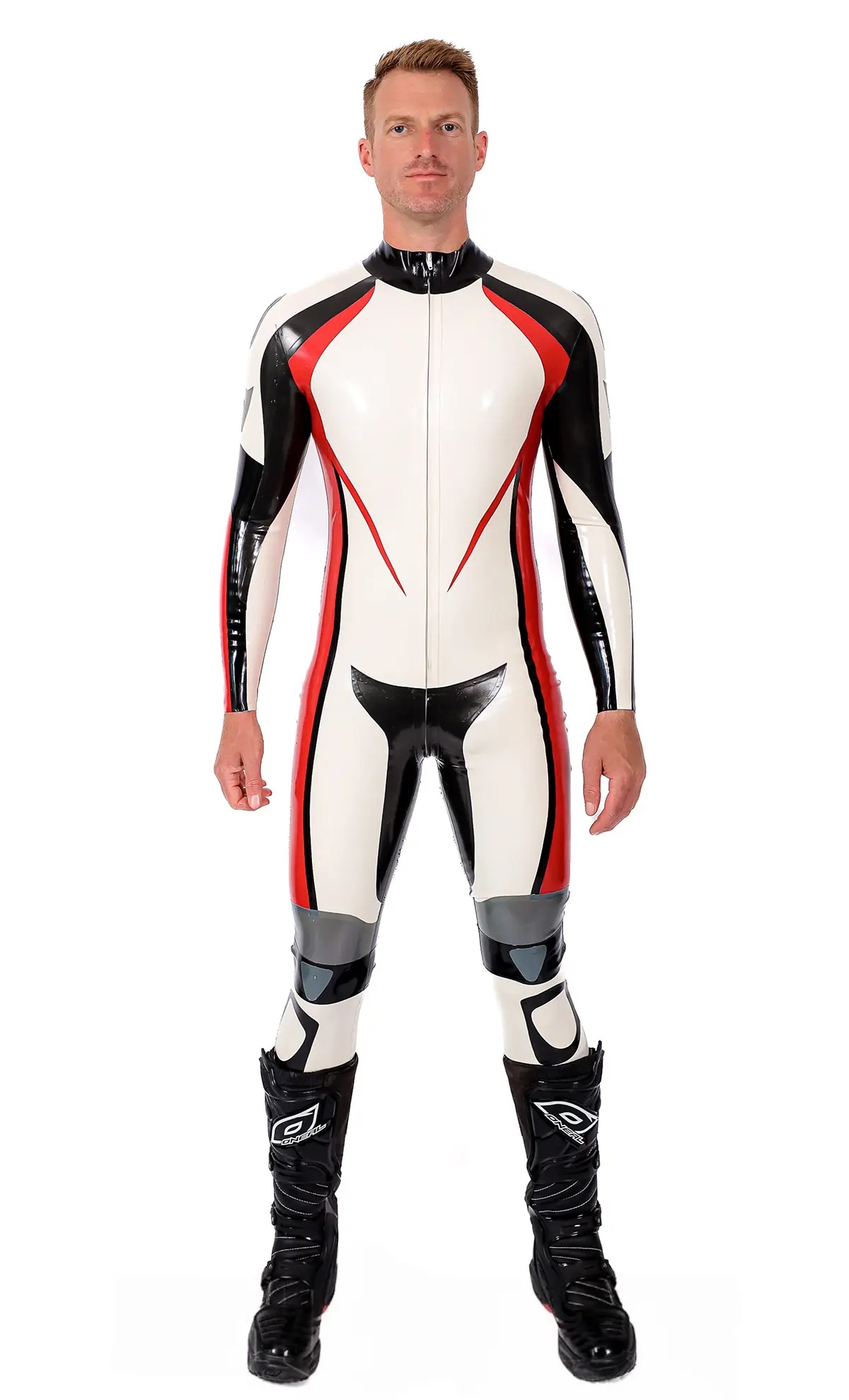Latex Tron-style Striped Paneled Catsuit