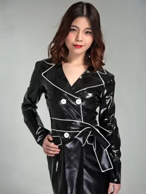 Latex Cop-out' Double-breasted Knee-length Coat