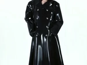 Latex Unisex Loose-fitting Hooded Double-breasted Trenchcoat