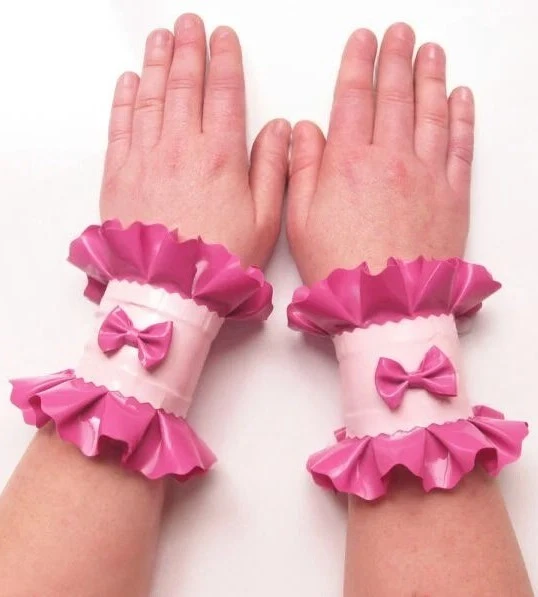 Latex Pink & Fuchsia Frilled Cuffs Latex Pink & Fuchsia Frilled Cuffs